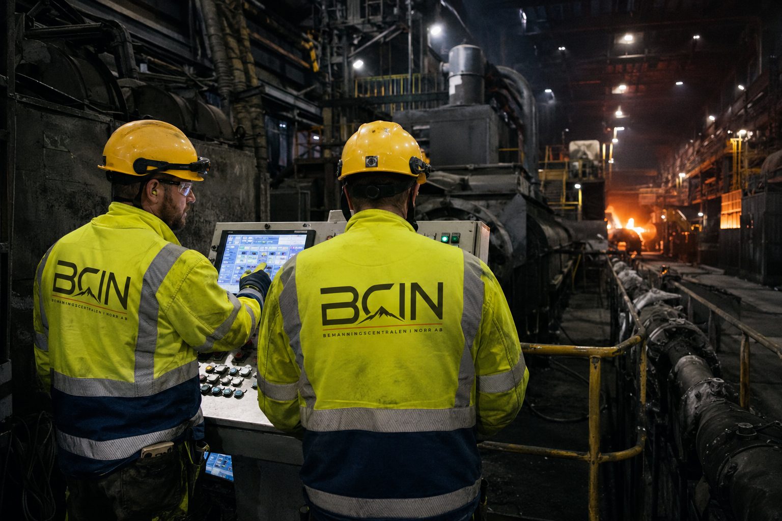 BCIN-personal vid kontrollpanel i processindustri under nattskift